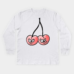 Happy, Connected Twin Cherries Kids Long Sleeve T-Shirt